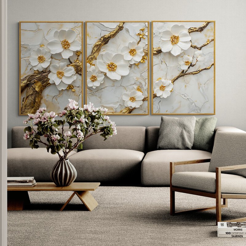 Quadro Flores Brancas - Trio