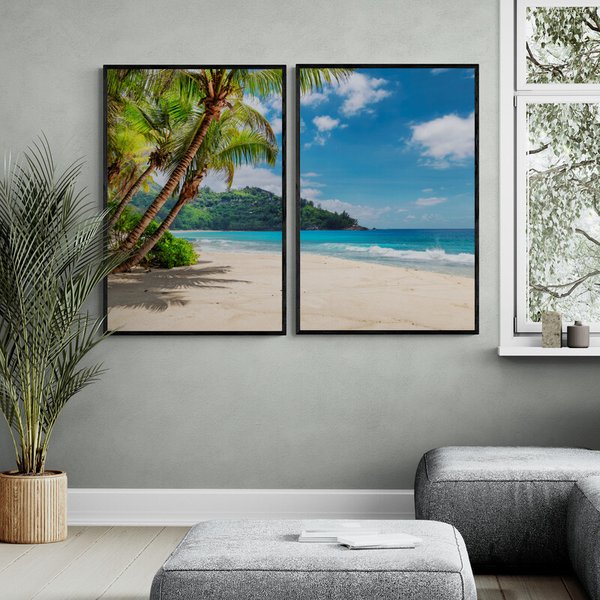 Par de quadros praia com coqueiros